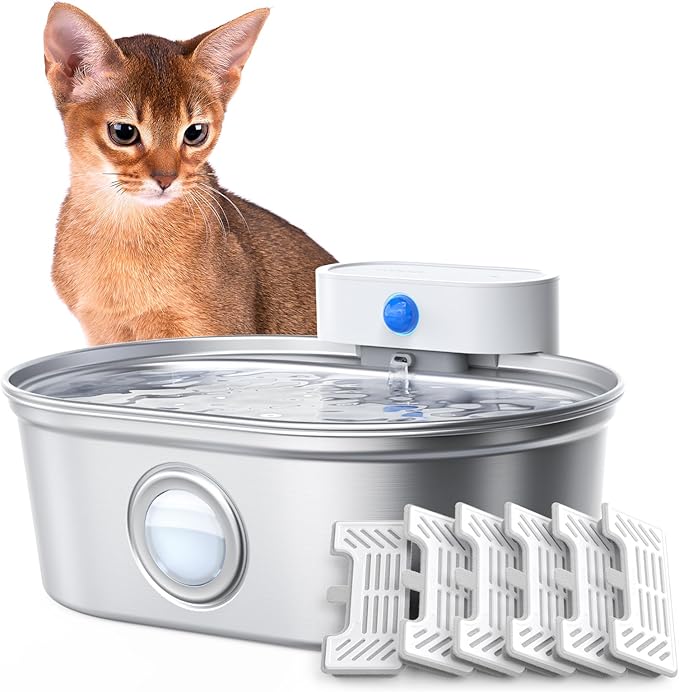 uahpet Wireless Cat Water Fountain Stainless Steel Pro, External Pump Battery