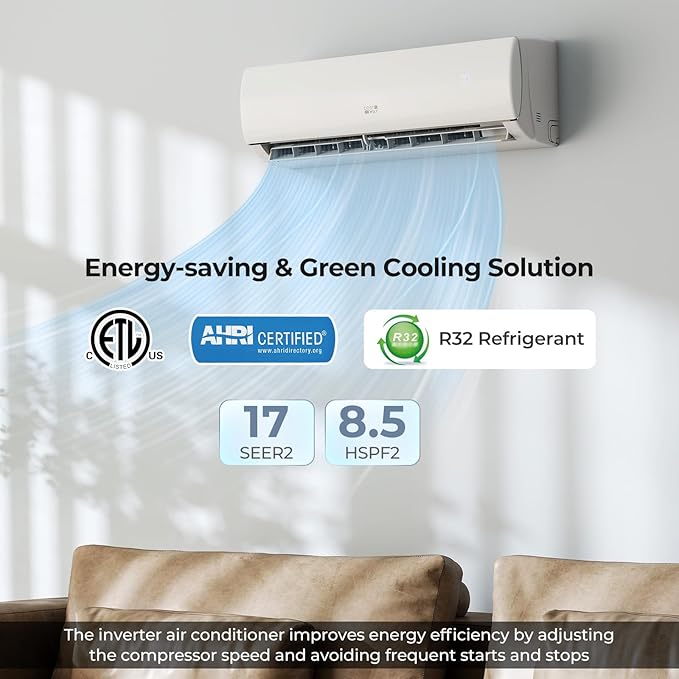COSTWAY 17000 BTU Mini Split Air Conditioner, 208/230V 17 SEER2 Wifi Enabled