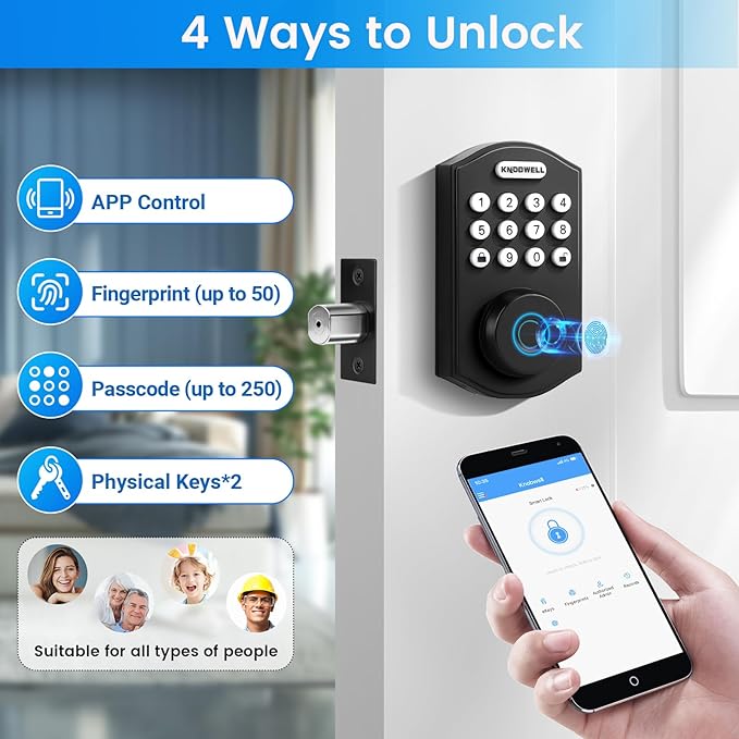 KNOBWELL Fingerprint Door Lock, Smart Keypad Deadbolt, Keyless Entry Lock