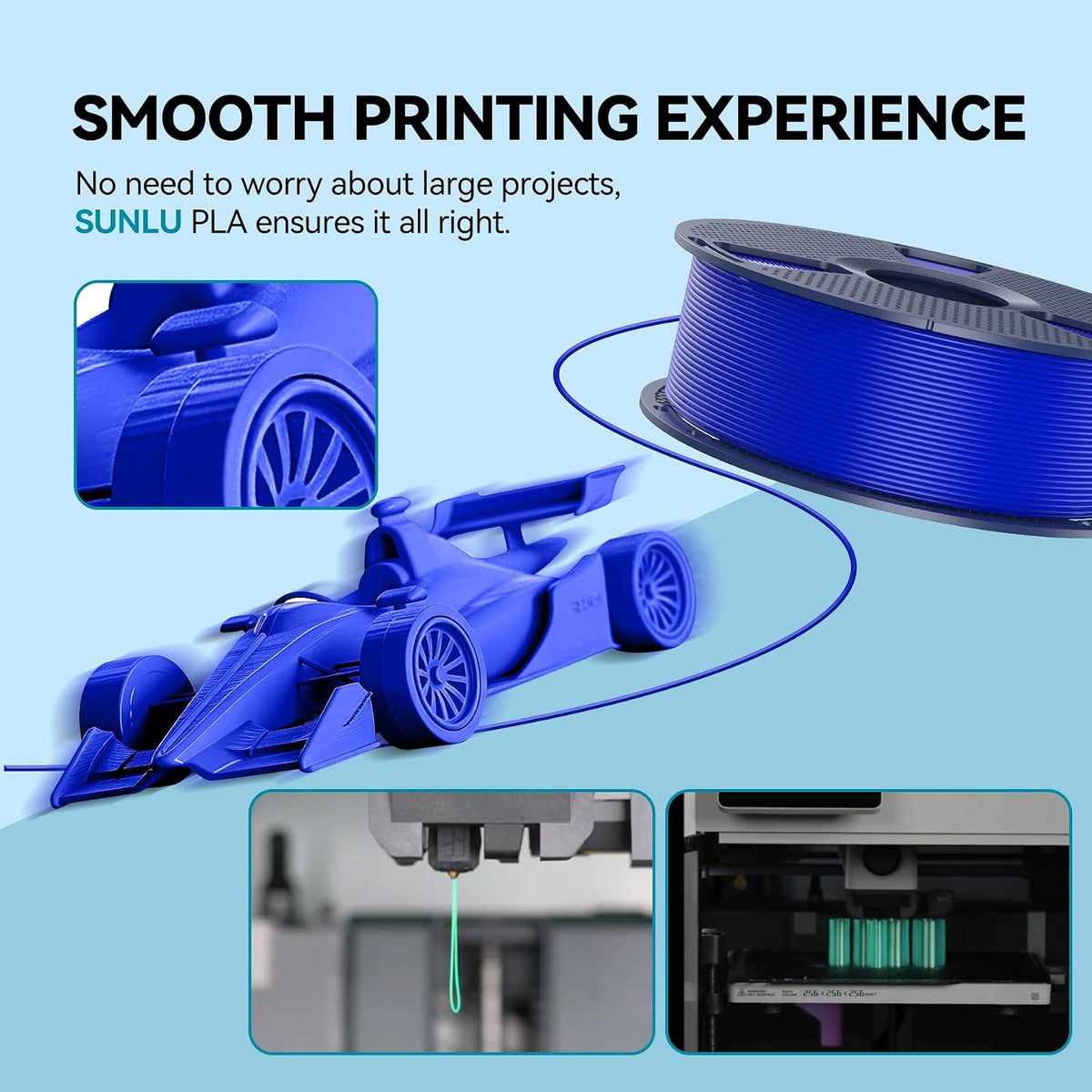 sunlu pla 3d printer filament, black, 4kg, side view