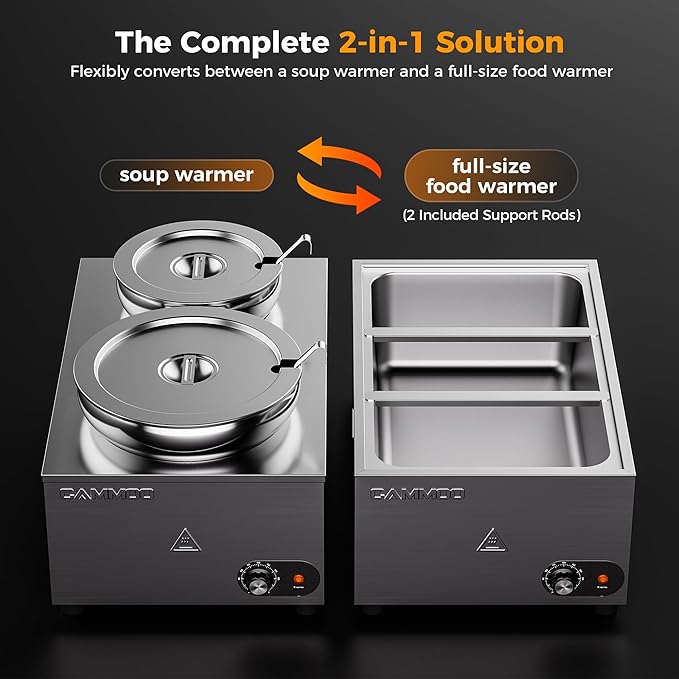 20qt 2-in-1 Electric Soup Warmer and Steam Table Food Warmer, 1200W Stainless