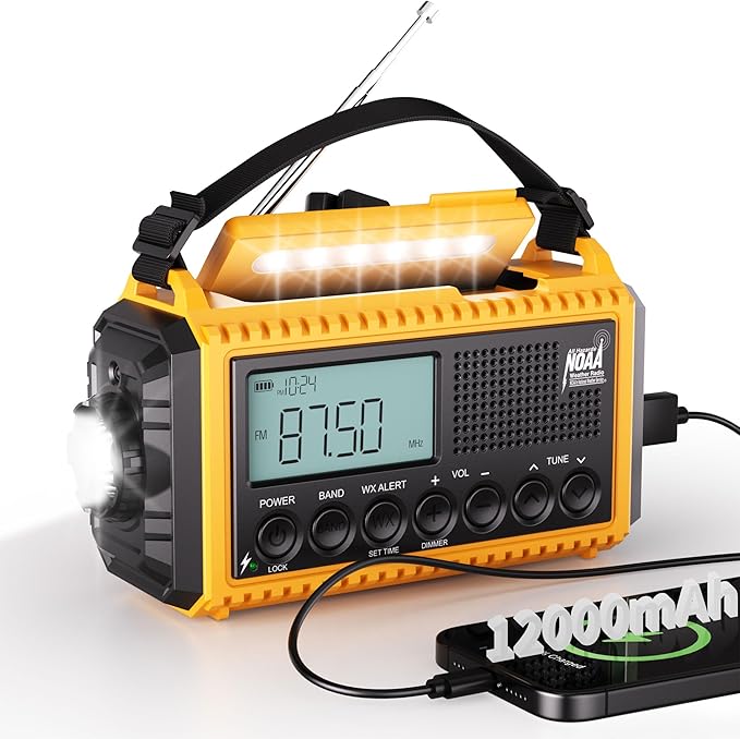 Mesqool 12000 Emergency Radio, Auto Digital Weather Radio NOAA/AM/FM/SW Battery