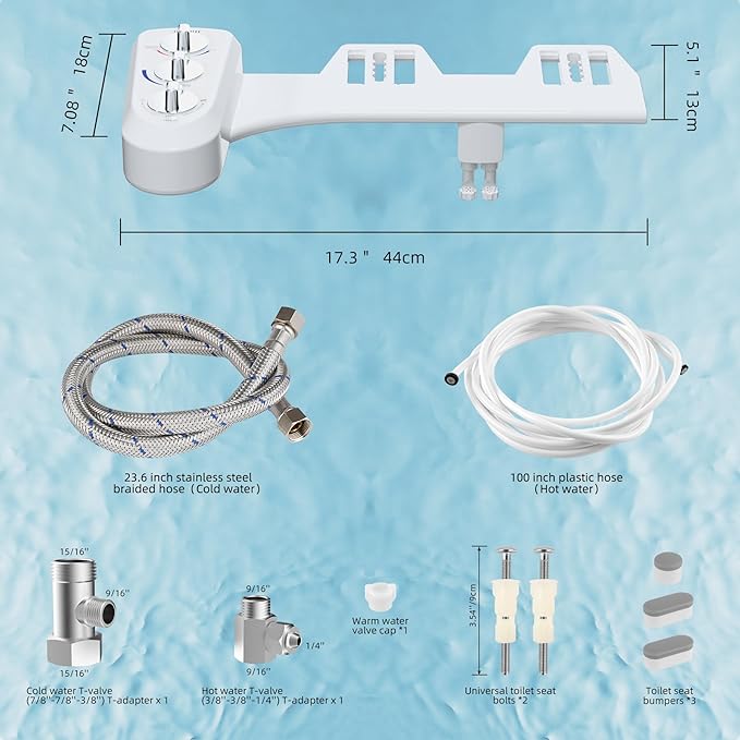 Hibbent Bidet Attachment for Toilet, Self Cleaning Dual Nozzle, Hot & Cold