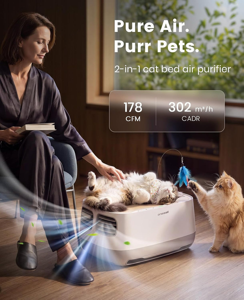 oneisall Pet Air Purifier with 3-Side Air Intake&Hair Collection Bin, PP03