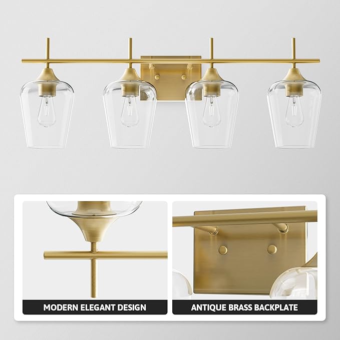 VONLUCE Bathroom Vanity Light, 4 Light Bathroom Light Fixture Over Mirror