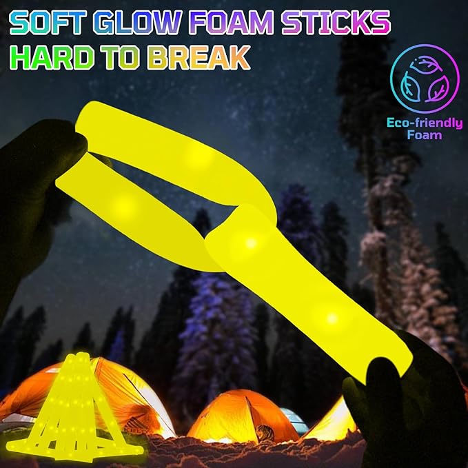 Foam Glow Sticks Bulk, 30 PCS Yellow Light Up Foam Sticks 3 Modes, Glow Party Supplies for Wedding,Raves, Carnival, Concert, 4th of July, Halloween, Christmas, New Year
