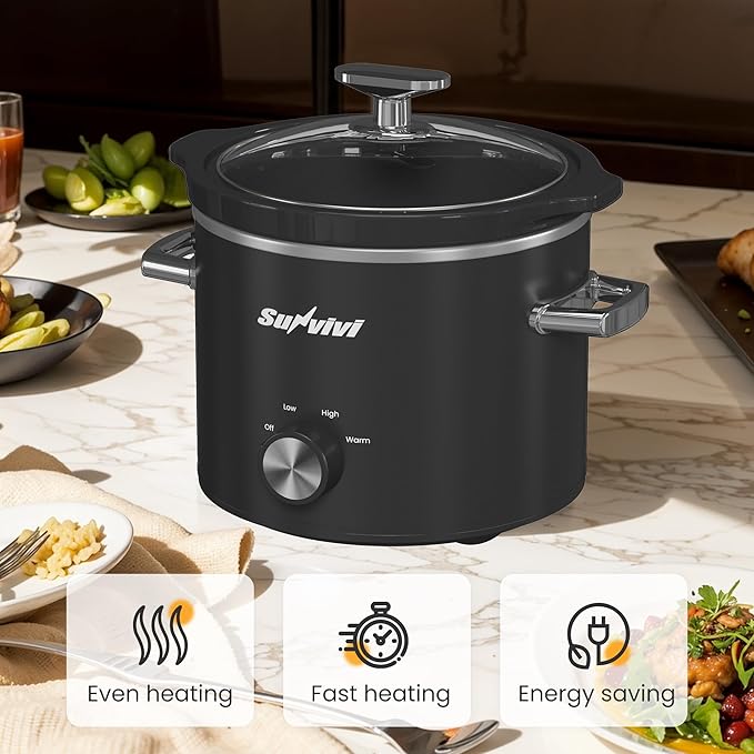 Sunvivi 2 Quart Slow Cooker, Small Slow Cooker