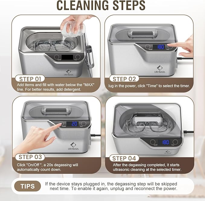 LifeBasis Ultrasonic Cleaner, Professional 45kHz Ultrasonic Jewelry Cleaner 20