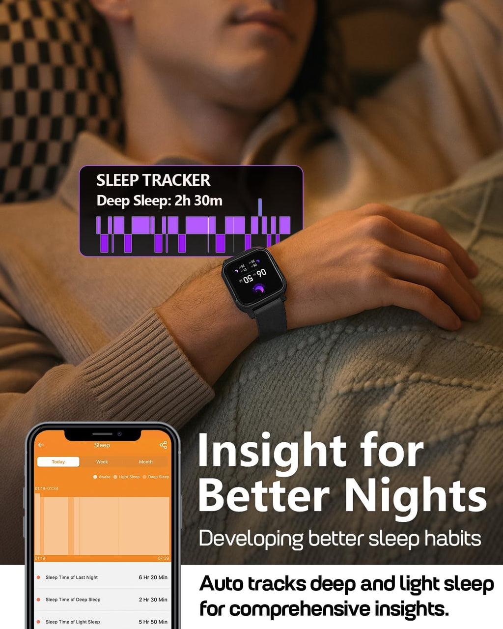 morepro fitness tracker with 24/7 heart rate &, side view