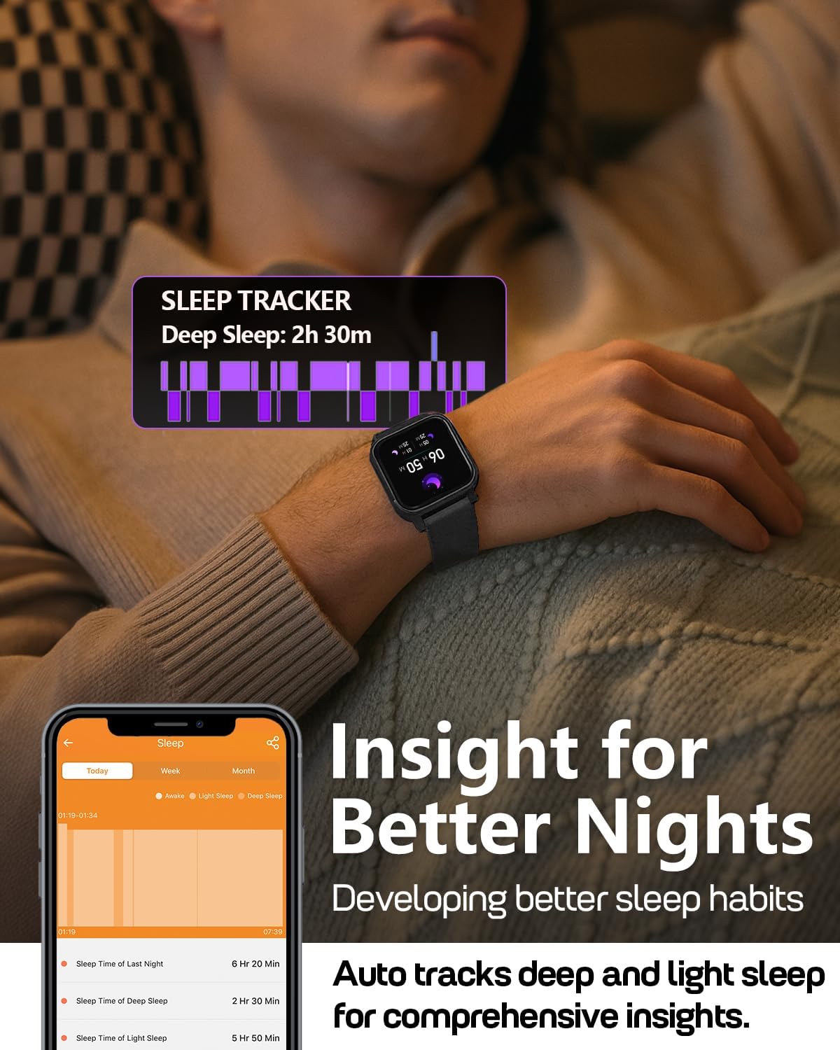 morepro fitness tracker with 24/7 heart rate &, side view