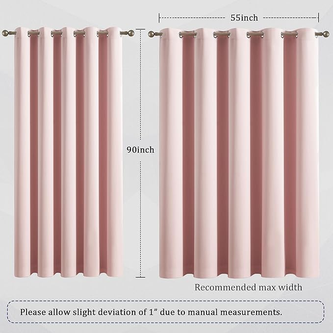DUALIFE Blackout Curtains Baby Pink 90 Inch Length