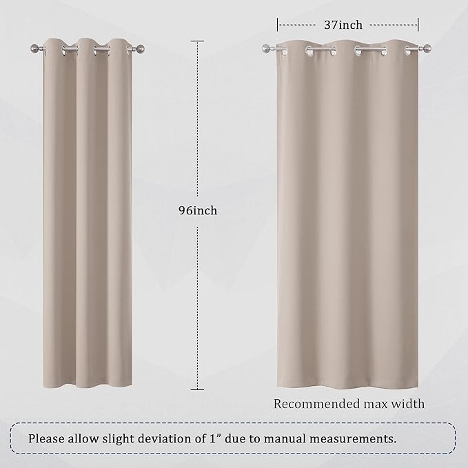 DUALIFE Light Brown Curtains 96 Inches Long Blackout Curtain Panels