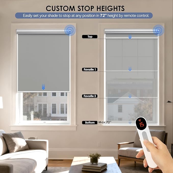 Motorized Blinds with Remote Control【Solar Panel Included】 Tin Grey, 33¾"W*72" H