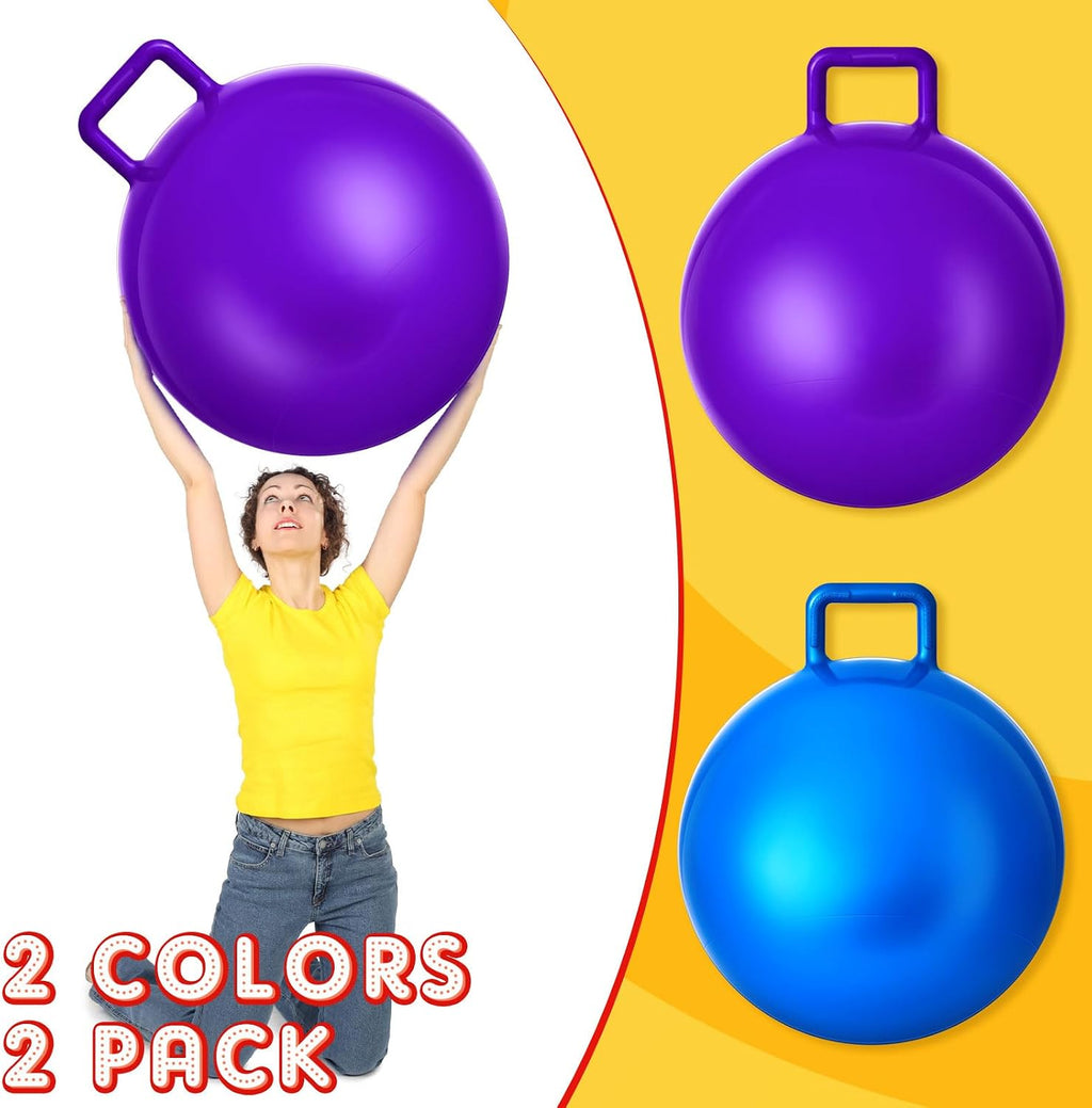 Lewtemi 2 Pcs 29 Inch Big Bouncing Ball with Handle Jumping Hopper Bouncy Ball for Adults Exercise and Air Pump for Outdoor Sports Game(Blue, Purple)