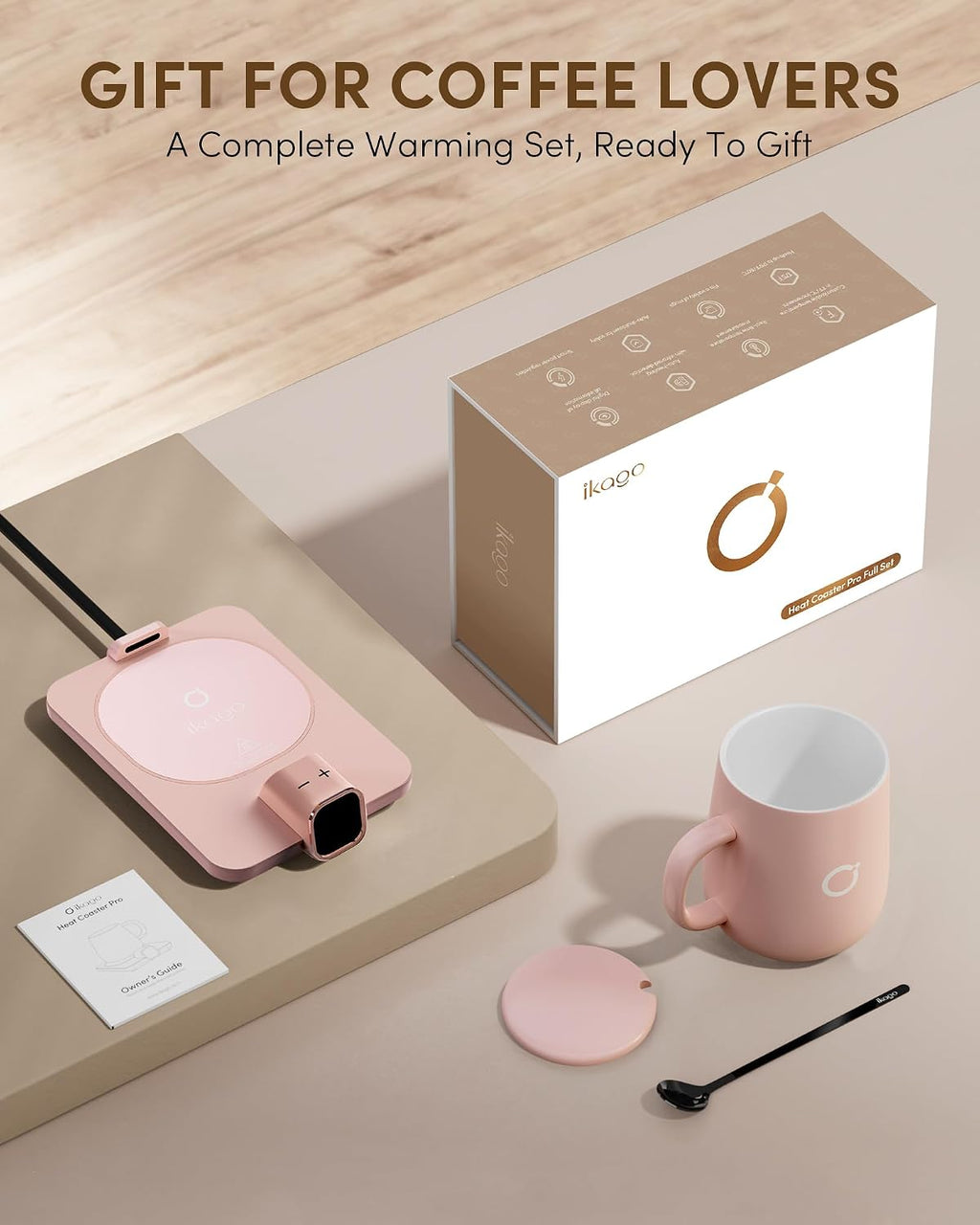 Coffee Cup Warmer & IKAGO Mug Set, 1℉ Precise Temp Control Mug Warmer