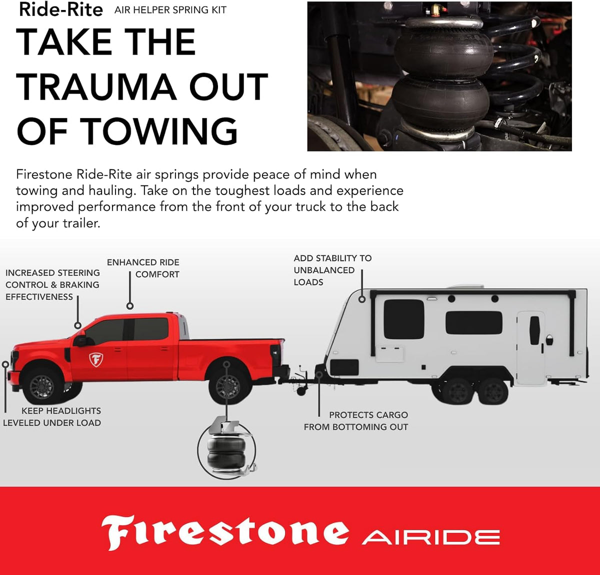 Firestone Airide 2407 Ride-Rite Rear Air Helper Springs Kit fits 2005-2023 Tacoma 2WD / 4WD & Tacoma Prerunner 2WD | Up to 5,000 lbs Load Leveling Capacity | 5-100 PSI | Easy Installation