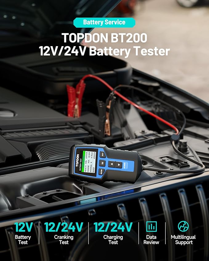Car Battery Tester 24V 12V Load Tester, TOPDON BT200 100-2000CCA Automotive