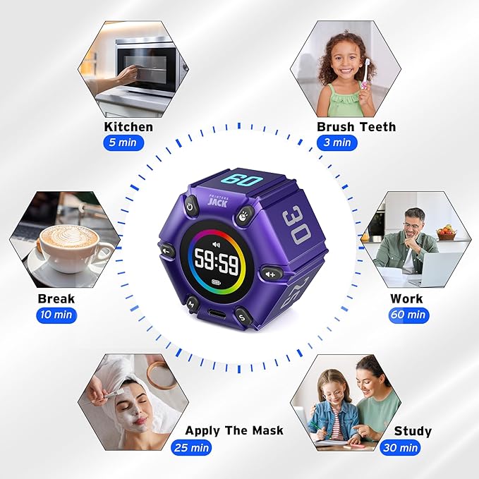Printers Jack, Productivity Cube Timer, Visual Pomodoro Timer, Mute & Vibration