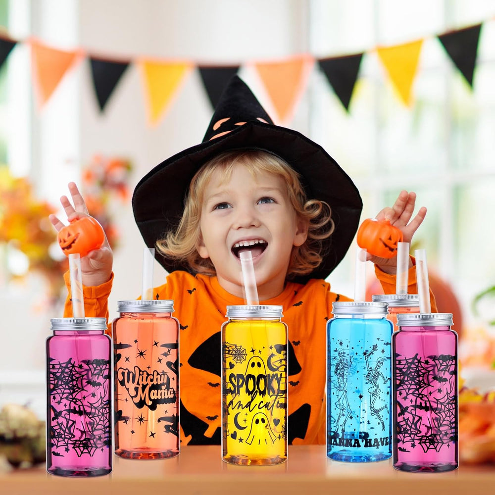 Meanplan 24 Pcs Halloween Ghost Plastic Cup with Lids and Straws Bulk 14 oz