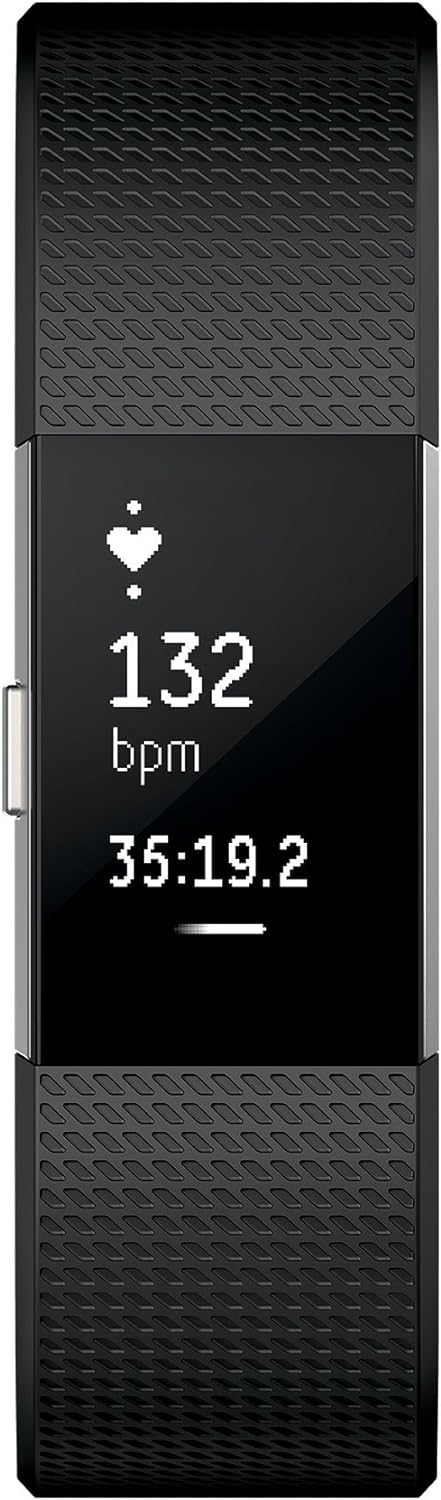 Fitbit Charge 2 Heart Rate + Fitness Wristband, Black, Large (US Version), 1 Count