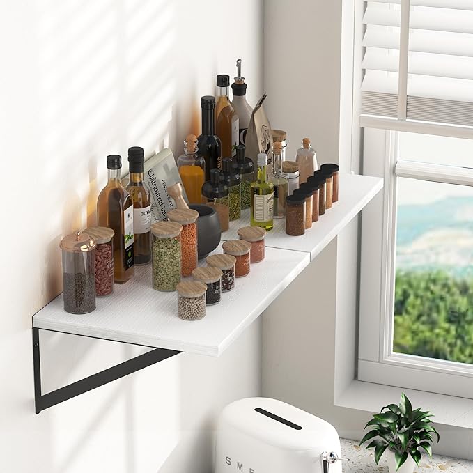 Heimlove White Deep Floating Shelves (Set of 2)