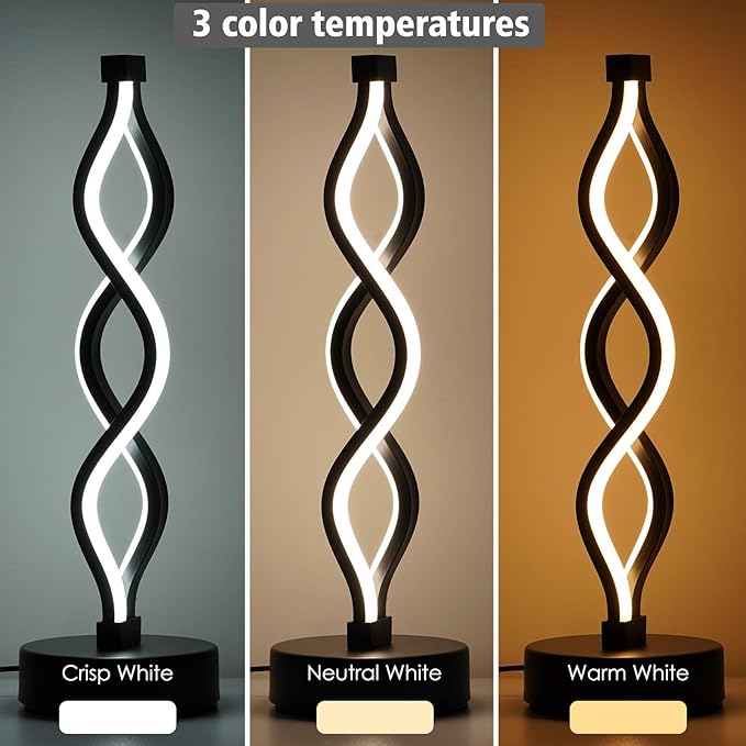 NUÜR Infinity Spiral LED Table Lamp Black, Dimmable Metallic Bedside Lamp