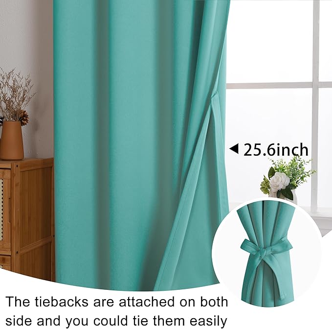 JIUZHEN Turquoise Blackout Curtains (Set of 2)