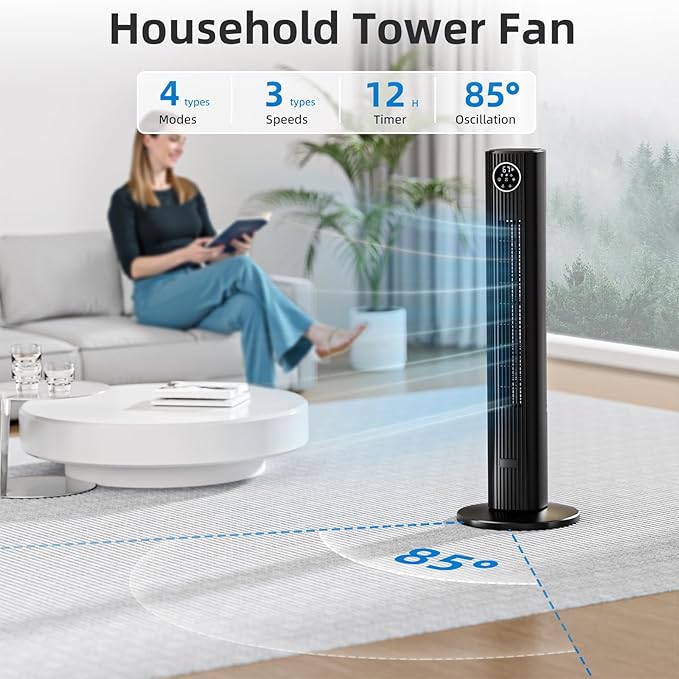Antarctic Star Tower Fan Portable Floor Fans 85°Oscillating Fan Quiet Cooling