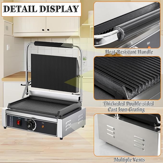 CTJ Commercial Panini Press Stainless Steel Electric Sandwich Maker - 2200W