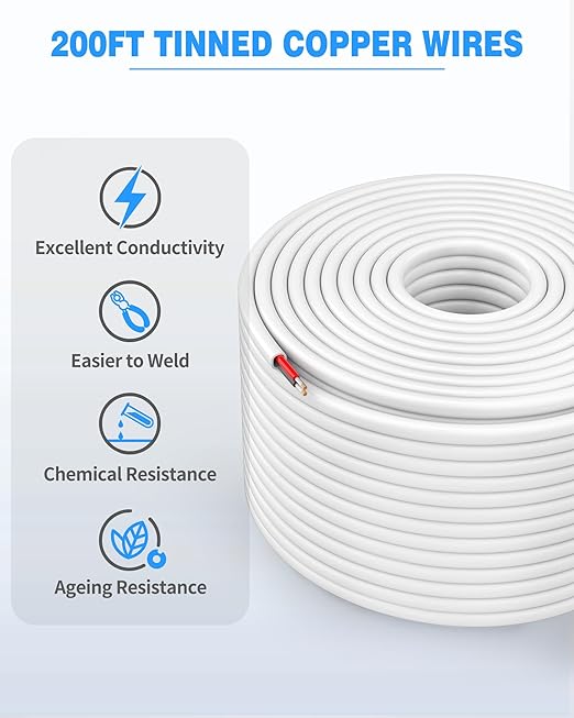 NAOVEO 18 Gauge Wire 2 Conductor Electrical Wire, 18 AWG Stranded PVC Tinned