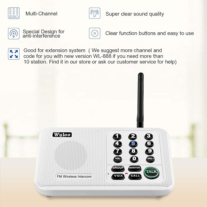 Wuloo Intercoms Wireless for Home 5280 Feet Range 10 Channel 3 Code, Wireless (3 Packs)