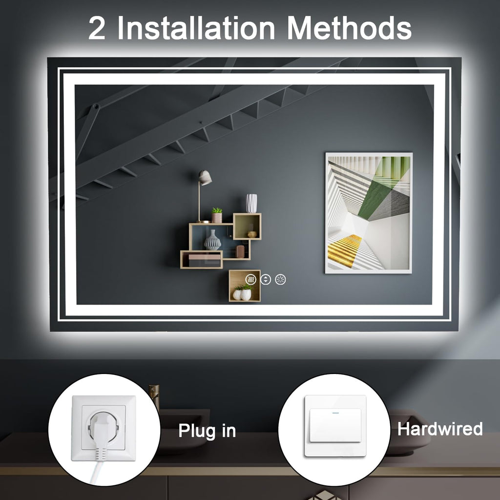 Snowdool 23x35 LED Bathroom Mirror with Front and Backlight, Dimmable Lighted Bathroom Vanity Mirror with Anti-Fog, Memory Function,Tempered Glass(Horizontal/Vertical) | Front and Backlit, Dimmable, Anti-Fog, Tempered Glass