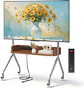 Rolling TV Stand with Power Outlet & Wooden Shelf,Stainless Steel Mobile TV Carts for 32-75 Inch TVs up to 110 lbs,Height Adjustable Portable TV Stand with Wheels for Home Office,Max VESA 600x400mm