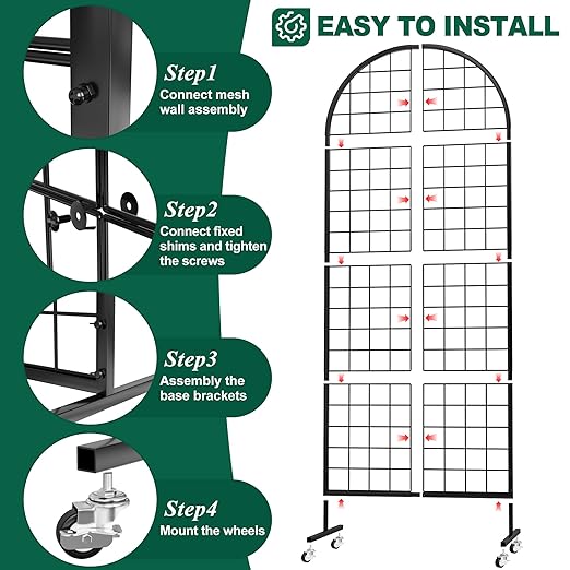 Asee'm Grid Wall Panels Display Stand 2' x 5.2' FT Black Movable Wire Grid Wall (2PCS)