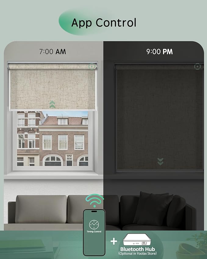 Yoolax Motorized Blinds App Control, Light Filtering Motorized Shades