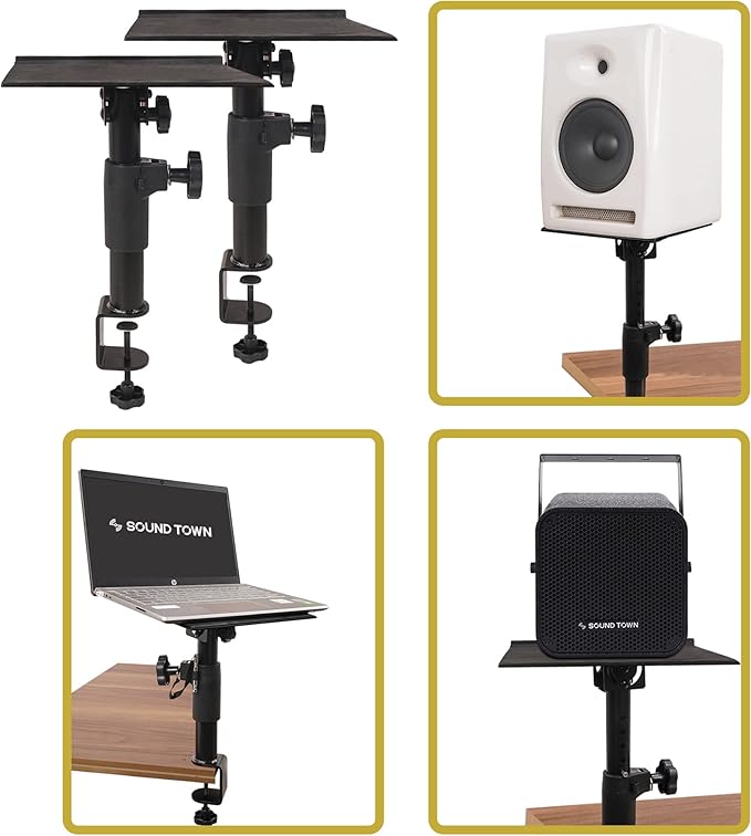 Sound Town 2-Pack Desktop Clamp-On Studio Monitor Speaker Stands