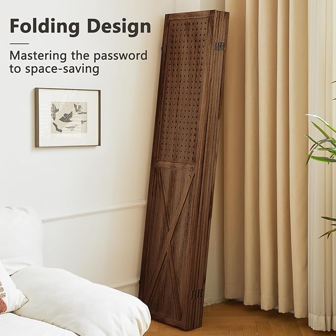 ALeesing 6 Panel Pegboard Room Divider, 5.6Ft Pegboard Display Folding Privacy