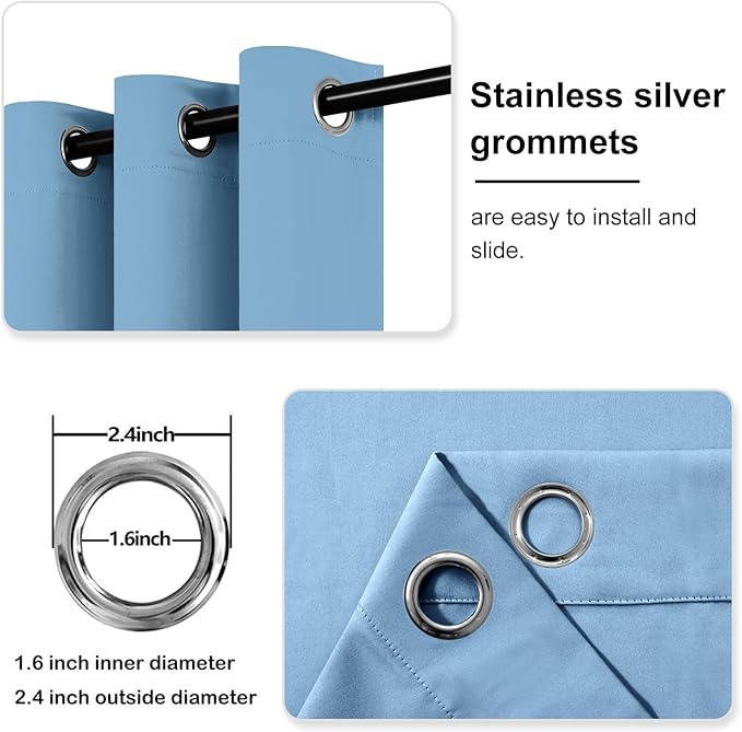 DWCN Light Blue Curtains 63 Inch Length, Room Darkening Drapes