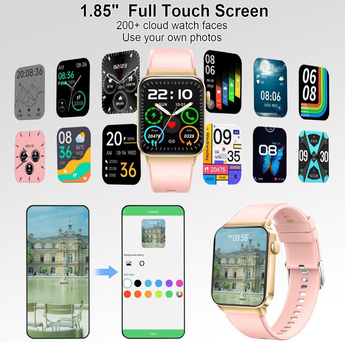 smart watch for men women answer/make calls, 1.85", close-up detail