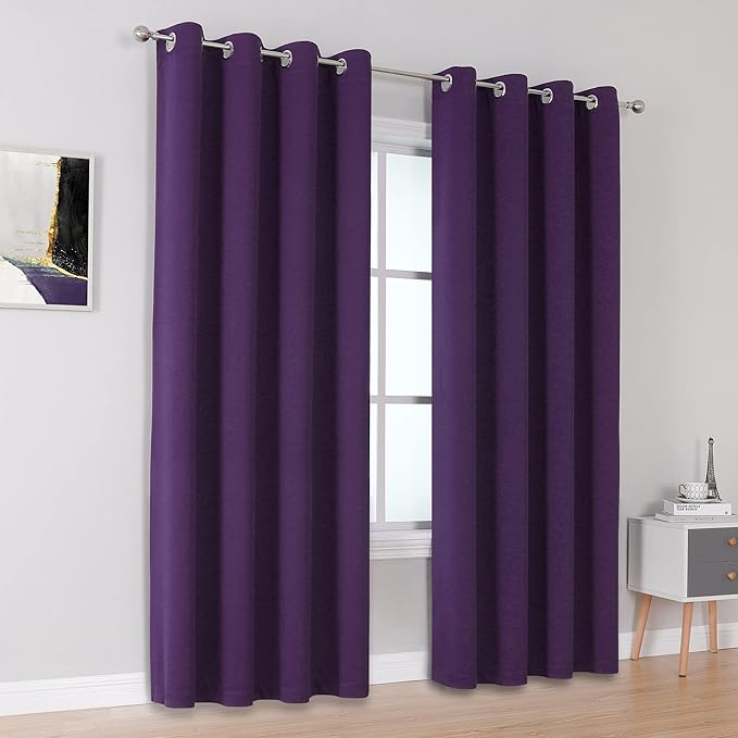 DUALIFE Purple Blackout Curtains 84 Inches Long 2 Panels Grommet Curtains
