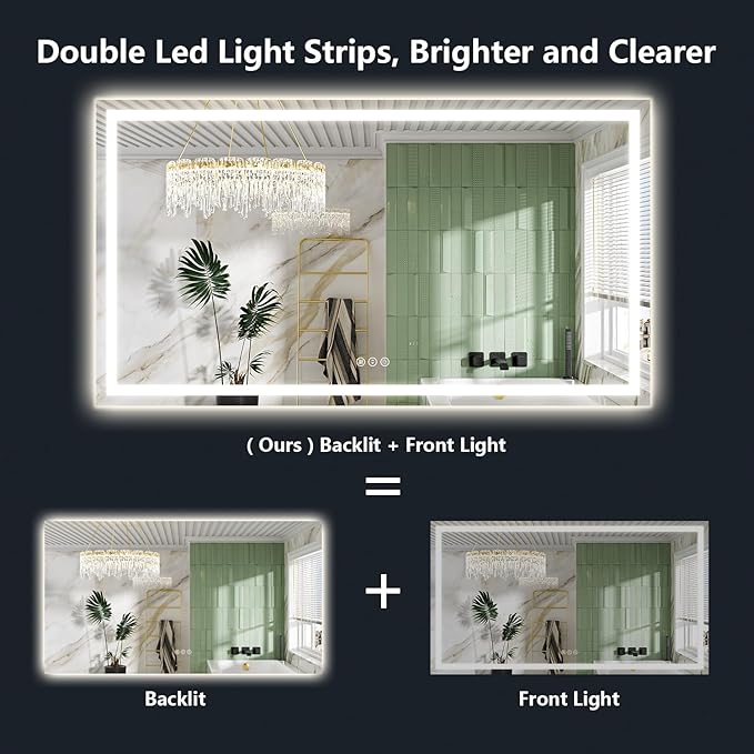 YEELAIT 68x38 Inch LED Bathroom Mirror