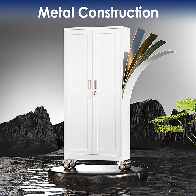 61" H Metal Garage Storage Cabinet, Rolling Tool Cabinet