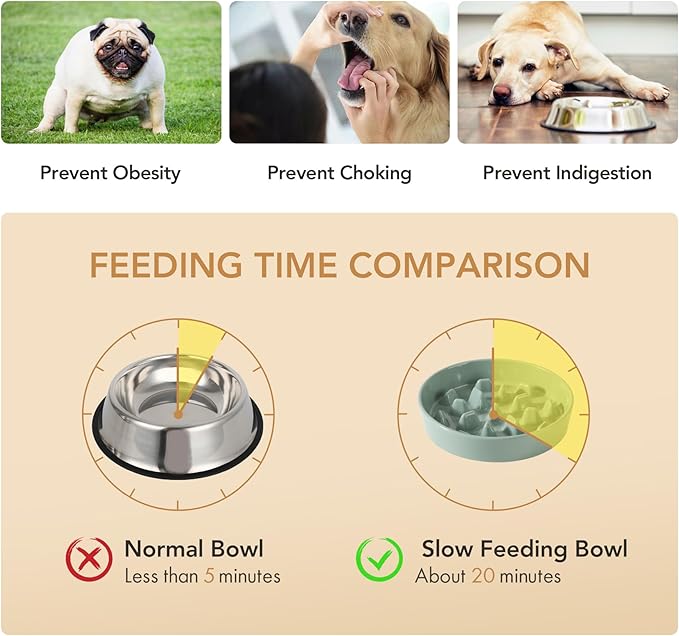 Ceramic 3.2 Cup Dog Bowl Slow Feeder, 9.5 inch Slow Pet Food Dish