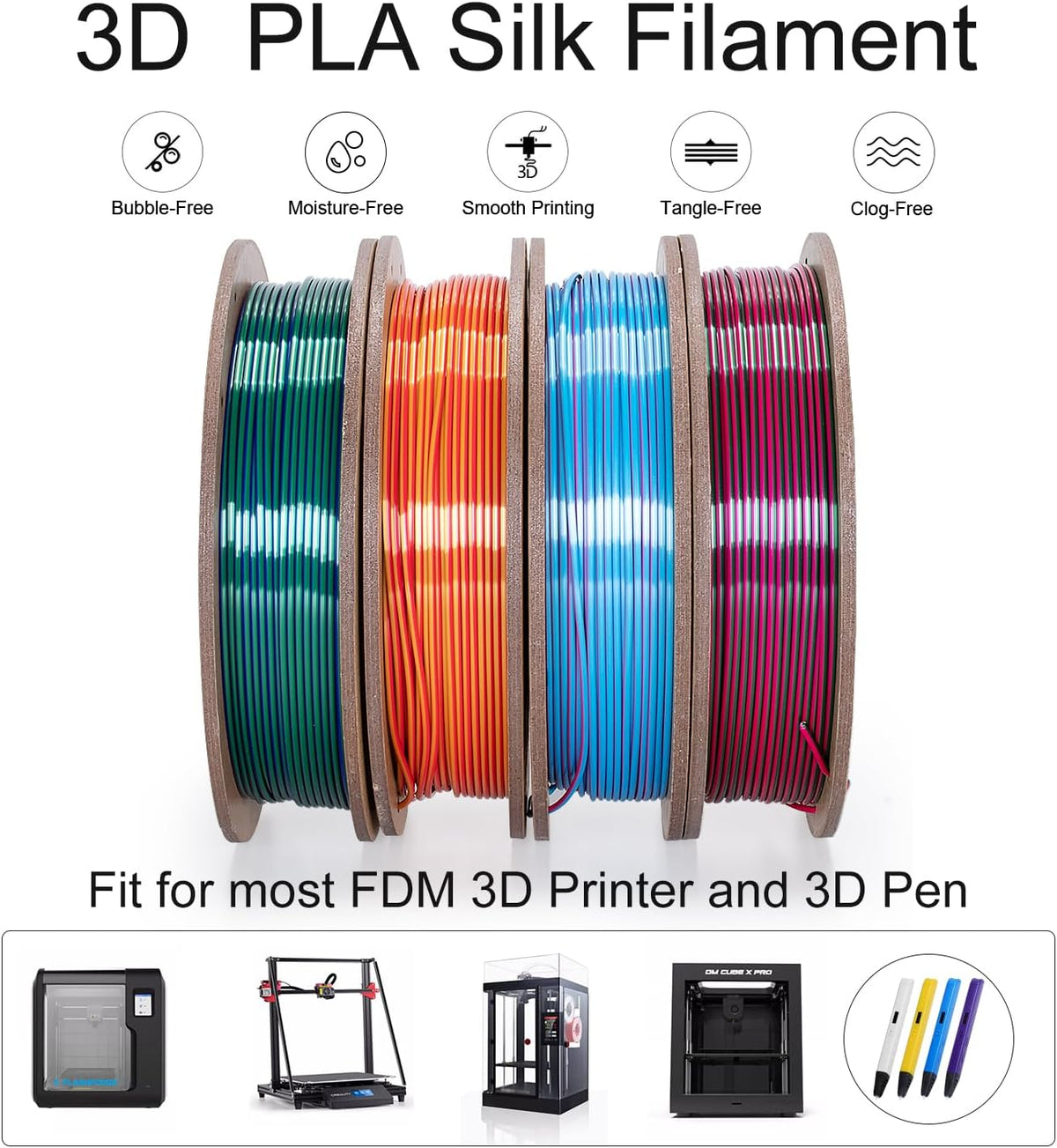 Kretrum Silk Dual Color 3D Printer Filament Bundle, 1.75 mm Color Changing PLA Bundle, 4 Spools 250g Each (Rose & Blue, Red & Gold, Violet & Green, Blue & Green)