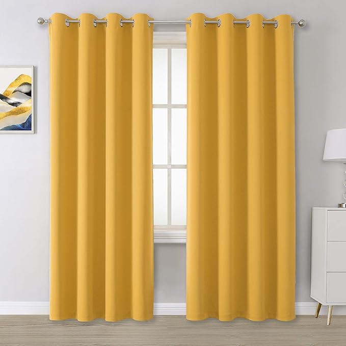 DUALIFE Yellow Curtains 84 Inches Long Blackout Curtain Panels