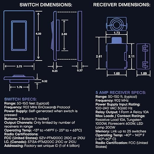 RunLessWire 3-Way Battery-Free DIY Wireless Light Switch Kit 150ft RF Range