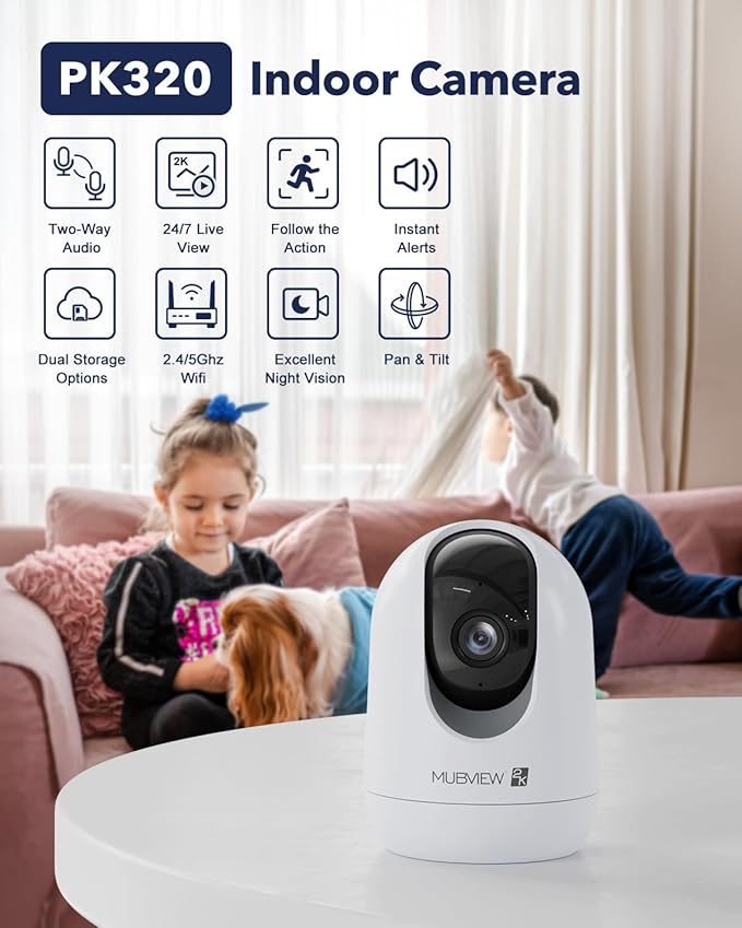 MUBVIEW Cameras for Home Security, Indoor Security Camera, 2.4/5GHz WiFi Wired