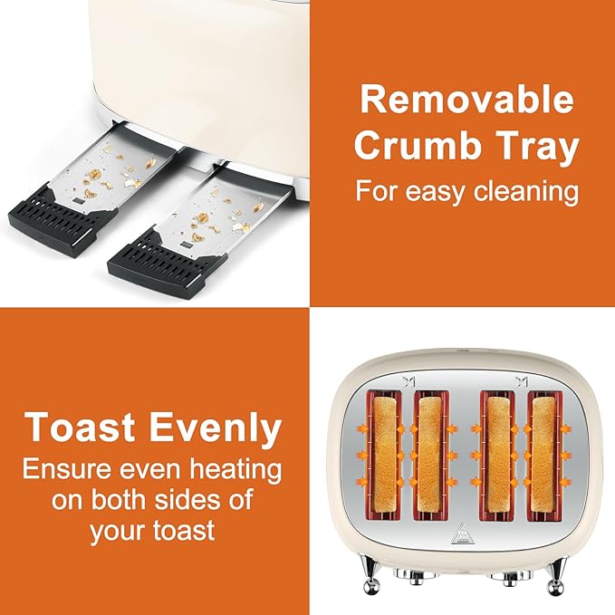 CUSIMAX Toaster 4 Slice, Retro Toaster