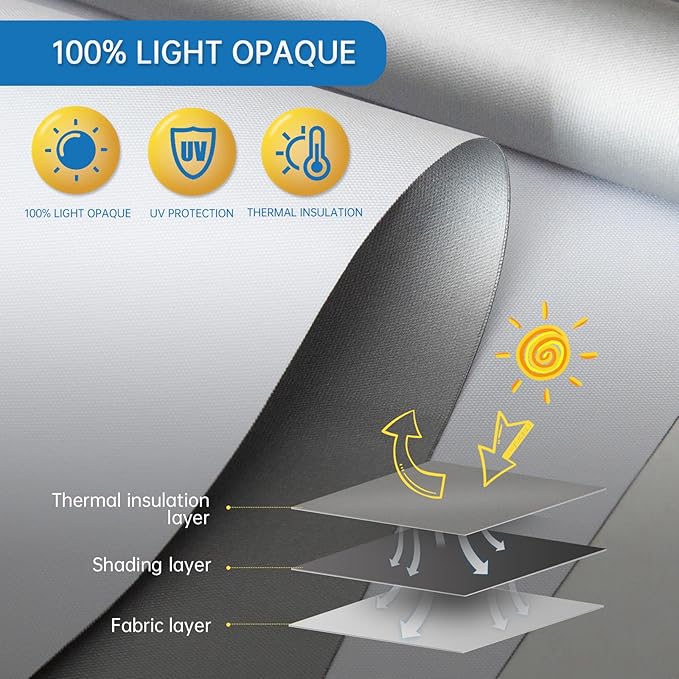 DENFOON Motorized Blinds with Remote, Thermal Electric Blinds【Solar Panel】