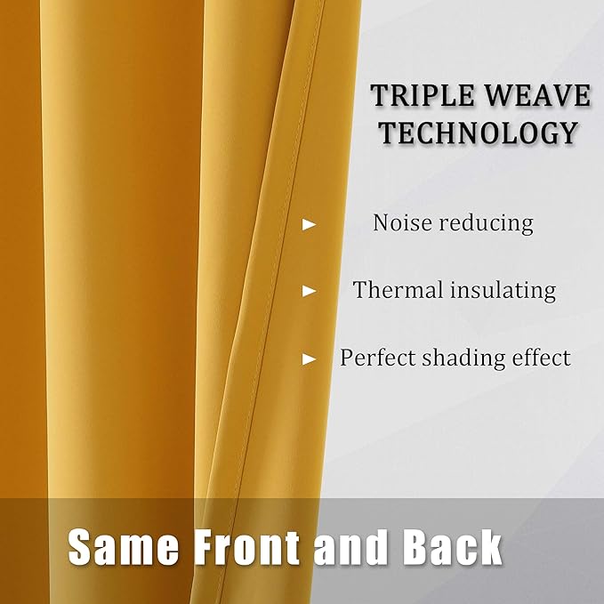DUALIFE Yellow Room Darkening Curtains Grommet